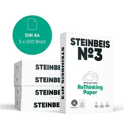 Steinbeis No. 3 Druckerpapier – 2500 Blatt DIN A4 Recycling-Papier - Kopier- & Universalpapier, chlorfrei und nachhaltig, ideal für staufreies Drucken mit hoher Alterungsbeständigkeit und ausgezeichneten Druckergebnissen.