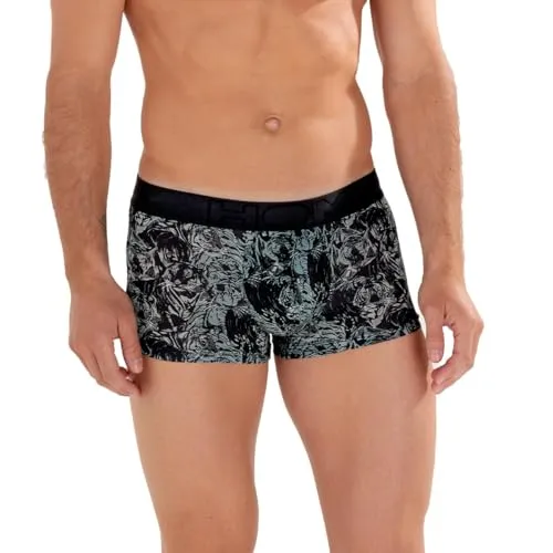 HOM Herren Boxershorts Tigers - Grau, Größe M - Retroshorts für Herren mit Animal-Print aus extra leichtem Material für eine perfekte Passform und hohen Tragekomfort.