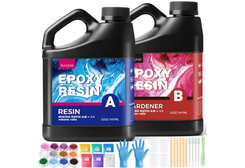Bundviel Epoxidharz Set 64/128OZ - Epoxidharz Set für Anfänger mit Härter im 1:1 Verhältnis, ideal für Holz, Kunst, Handwerk und Schmuckherstellung – kristallklar und vielseitig einsetzbar.