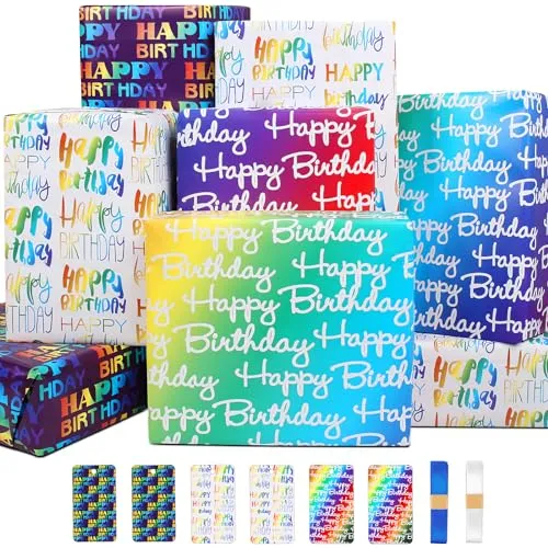 BWLOIES Geschenkpapier Set, 6 Stück buntes Kraftpapier für Kinder- und Jungen-Geburtstage, Geschenkverpackung, Cartoon-Muster