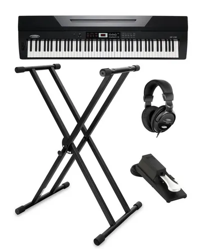 Classic Cantabile SP-150 BK Stagepiano Set - Keyboards mit 88 Soft-Touch Tasten, max. 64-fache Polyphonie und umfangreichem Zubehör-Set inklusive Ständer, Kopfhörer und Pedal für ein perfektes Spielerlebnis.