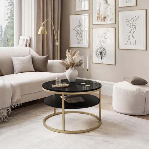 Eleganter Couchtisch CIRI SLIM mit Hochglanz und goldenem Gestell