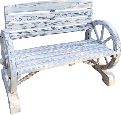HTI-Line Gartenbank Sommerset - Rustikale Sitzbank mit Wagenrad-Design, ideal für Garten, Balkon oder Terrasse. Hohe Rückenlehne und aus Fichtenholz, belastbar bis 120 kg.
