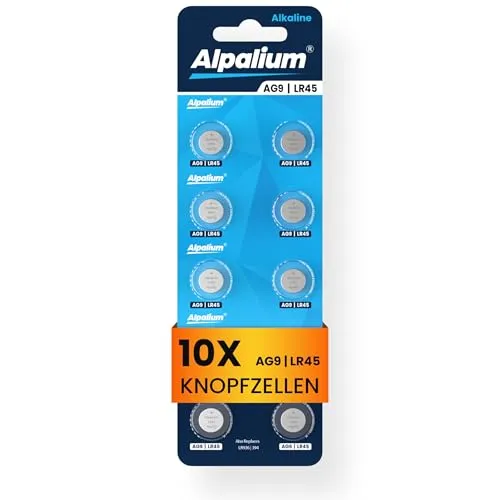 Alpalium AG9 LR45 Alkaline Knopfzelle Batterien 10er Pack - 1.5V Ohne Quecksilber, Premium Qualität & Lange Lagerfähigkeit