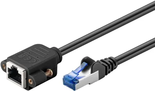 goobay 65645 CAT6A Verlängerungskabel (CU) S/FTP (PiMF)/CAT 6A Verlängerung für Ethernet Netzwerkkabel/RJ45 auf RJ45 Buchse mit Montageflansch/500 MHz/5m, schwarz