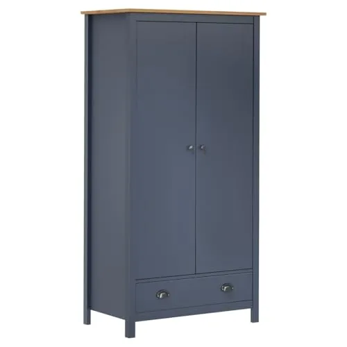 vidaXL Kleiderschrank Hill Grau 89x50x170 cm aus Kiefernholz - Kleiderschrank aus massivem Kiefernholz, robust und modern. Mit 2 Türen, 1 Schublade und einer Kleiderstange für optimalen Stauraum. Einfach zu reinigen und zusammenzubauen.