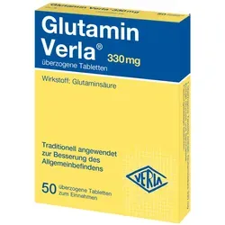 Glutamin Verla 50 ST - Traditionelles Arzneimittel zur Besserung des Allgemeinbefindens mit der natürlichen Aminosäure Glutaminsäure, ideal für mehr Energie und Wohlbefinden.