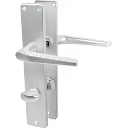 Langschildgarnitur Europa F1 Aluminium Türklinke - Silber - Türsicherungen: Hochwertige Langschildgarnitur aus Aluminium, silber natureloxiert, ideal für moderne Türen mit WC-Verriegelung.