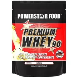 Powerstar Food - Premium Whey Protein 90 - 850g Vanille - Sportnahrung mit 90% Protein, ausgezeichnet mit goldenem DLG-Preis, enthält alle essentiellen Aminosäuren und ist ideal für Muskelaufbau und Regeneration.