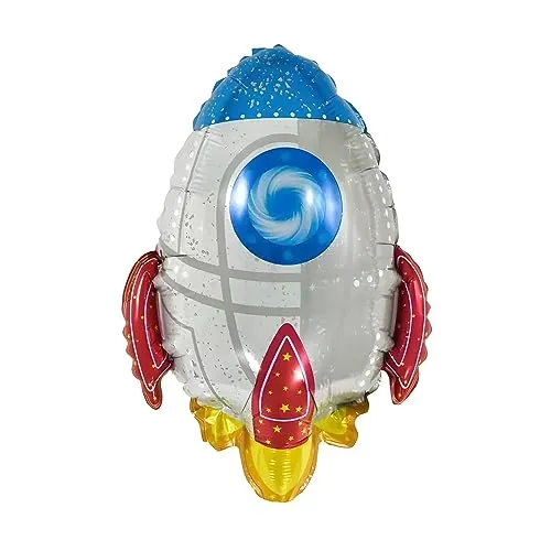 Großer Folienballon in Weiß mit Raketenfahrzeug Motiv, ca. 65 * 54 cm - Ideal für Kindergeburtstage, Weltraum-Themenpartys, Dekorationen - wiederverwendbar - Tolle Geschenkidee für kleine Astronauten
