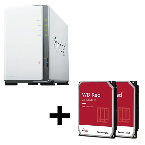 Synology DiskStation DS223J mit 8TB WD Red HDDs - NAS-Server-Leergehäuse mit 2 Einschüben, inklusive 8TB Speicher (2x4TB WD Red), ideal für effiziente Datenspeicherung und -verwaltung.