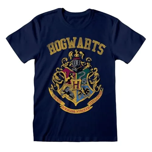 Rock Off Harry Potter Herren Hogwarts Faded Crest T-Shirt Navy