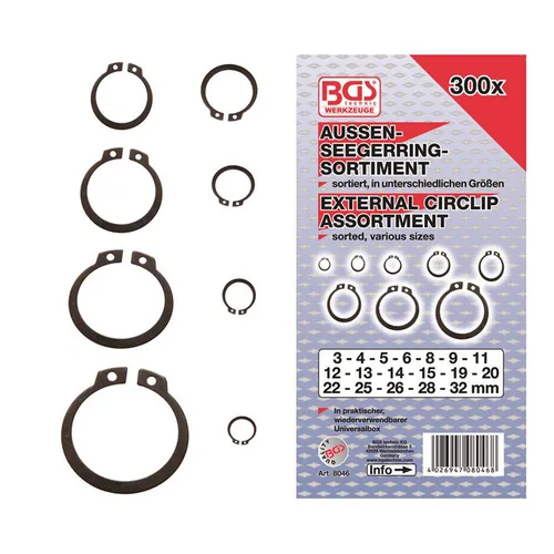 BGS Außen-Seegerring-Sortiment | 300-tlg. Sprengringe für Ø 3