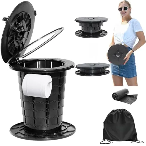 ALEVMOOM Upgrade Tragbare Toilette für Erwachsene Falttoilette Reise-Toilette mit weiblichem Urinalgerät, Einstellbare Höhe Camping Toilette Tragbares Töpfchen für Auto Wandern Strand (Schwarz)