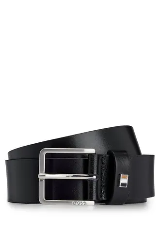 BOSS Herren Ther-Flag-E Sz35 Gürtel aus italienischem Leder - Herren-Gürtel aus hochwertigem italienischem Leder mit Signature-Streifen-Detail, ideal für stilbewusste Männer. Breite: 3,5 cm mit gebürsteten silberfarbenen Details.