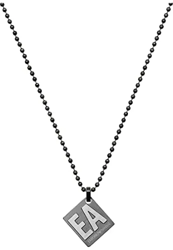Emporio Armani Halskette für Männer Essential - Ketten für Herren, aus gebürstetem Gunmetal Edelstahl mit einem markanten quadratischen Anhänger und Karabinerverschluss – stilvoll und robust.