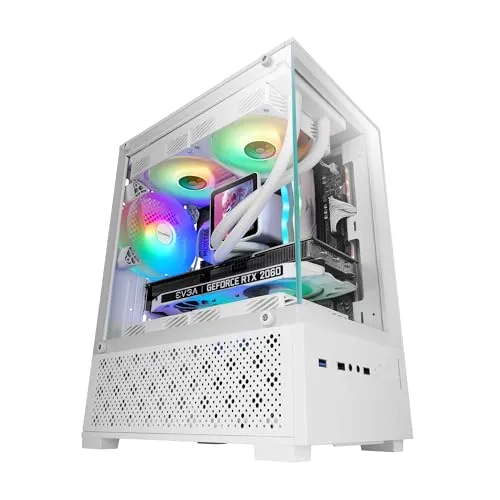 Mars Gaming MC-SE2, MicroATX Gaming-Gehäuse, Gehärtetes Glas an Vorder- und Seitenwand ohne Rahmen, 120mm FRGB-Lüfter, Zwei-Kammer-Struktur, Kompaktes PC-Gehäuse mit großem Innenraum, Weiß