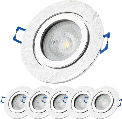 Sweet LED Einbaustrahler Badspots Aluminium IP44 - 6er Set - Strahler für Badezimmer, spritzwassergeschützt (IP44) und ideal für Feuchträume. Einfacher Austausch der GU10 Leuchtmittel ohne Rahmenabbau.