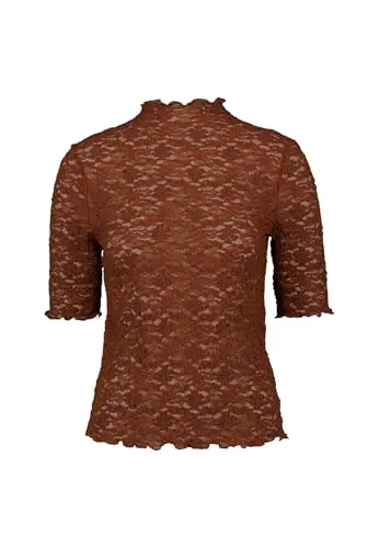 zero Damen Spitzenshirt mit Stehkragen 36, Cappuccino von Zero