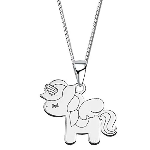 Kinder Hals-Kette mit Anhänger echt 925 Sterling Silber Mädchen Einhorn Pferde (Silber A21, 40)