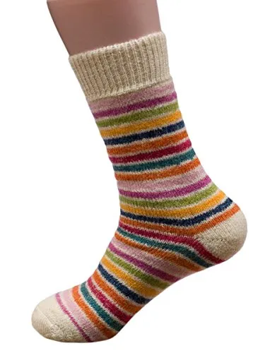 Hirsch Natur, Dicke Ringel Socken, 100% Wolle (38/39, Weiß-Ringel)