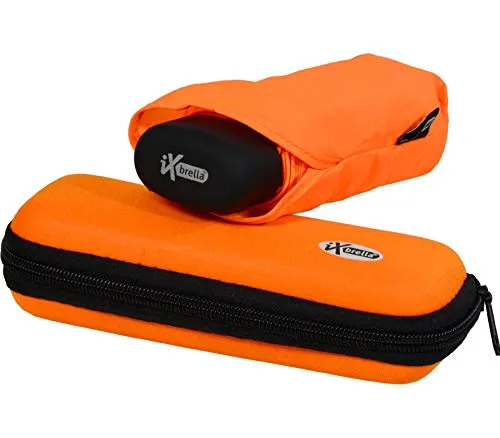 iX-brella Super-Mini-Taschenschirm - winziger Regenschirm im Etui - neon-orange