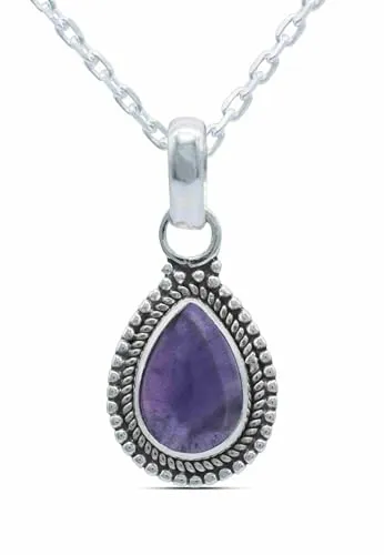 mantraroma echt Silberkette mit Amethyst lila Edelstein Damen Kettenanhänger 925 Sterlingsilber Halskette Geschenk (AK1-065-01-45)