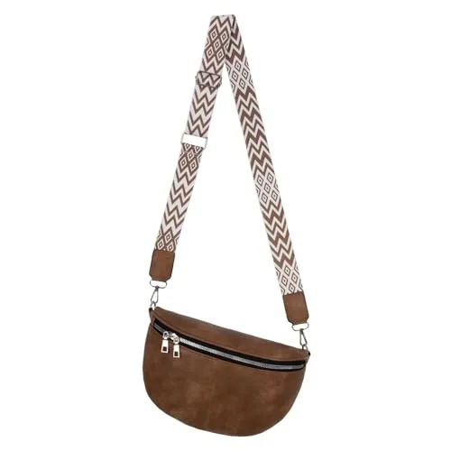 Bauchtasche Umhängetasche Crossbody-Bag Hüfttasche Kunstleder Italy-Design (TAN)