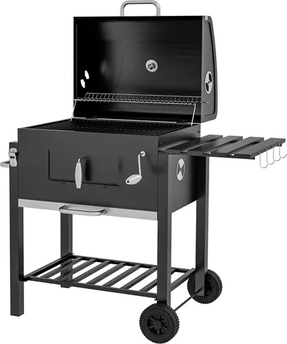Grillwagen Holzkohlegrill Bbq Standgrill, Edelstahl, Schwarz, 113X65X108Cm