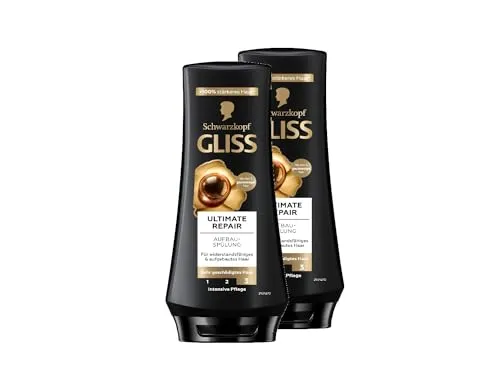 Gliss Ultimate Repair Spülung (2x 200 ml), Haarspülung mit flüssigem Keratin & Perlen-Extrakt bietet Reparatur-Pflege, Pflegespülung für extrem geschädigtes Haar