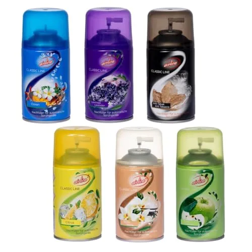 Laro Premium Airline Parfüme Duftspray Classic Line Mix Paket - 48 Nachfüller für Duftspender - Kompatibel mit Air Wick Freshmatic Max & Glade Geräten - 48 hochwertige Nachfüller für langanhaltende Frische bis zu 60 Tage. Ideal für ein einladendes Raumklima in Wohnräumen und Büros.