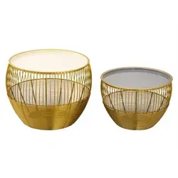 Amagohome Beistelltisch 2er Set - Elegante runde Dekotische - Stylisches Couchtisch Set mit abnehmbarer Emaille Tischplatte und Korbgestell, ideal für Getränke und Dekoration im modernen Loft-Style.