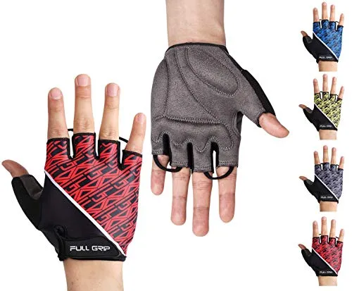 FULL GRIP Halbfinger Fahrradhandschuhe für Männer & Frauen mit stoßdämpfender, Rutschfester und widerstandsfähiger Handinnenfläche für den Radsport inkl. gratis Trainings E-Book (Rot, M)