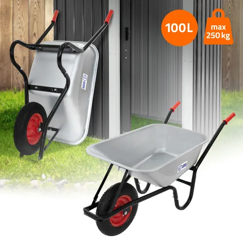 Hochwertige Schubkarre von ECD Germany, 250 kg Tragkraft - Schubkarre für Garten und Bau mit 100L Volumen, stabiler Stahlkonstruktion und leichtgängigen Luftreifen. Ideal für vielseitige Einsätze im Außenbereich.