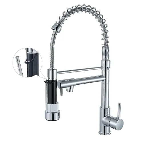 Küchenarmatur mit herausziehbarem Sprühkopf, hoher Bogen, Einhebelfeder, Küchenspüle, helles Chrom