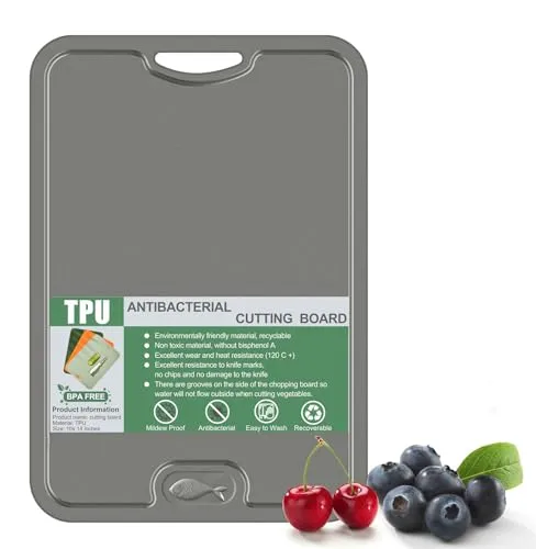 Litimkat TPU-Schneidebrett, BPA-frei, Mit Saftschlitz,kratzfeste flexible Schneidebretter,Dünnes Schneidebrett,für spülmaschinenfest, griffiger Griff, rutschfest (Dunkelgrau)