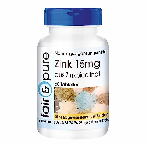 Fair & Pure® - Zink Kapseln 15mg aus Zinkpicolinat - 60 Kapseln - vegan - ohne Magnesiumstearat - essentielles Spurenelement