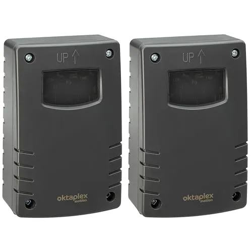 Oktaplex Bela 2er Set Dämmerungsschalter Aussen - Smart Home Dämmerungssensor mit IP65 Wetterschutz, einstellbarer Dämmerungsschwelle und optionalem Ausschalttimer für automatische Beleuchtung im Außenbereich.