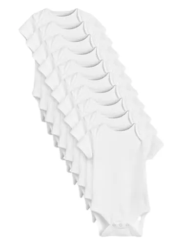 NEXT Baby Kurzärmelige Bodys 10er-Pack Weiß Essential 44 - 10er-Pack kurzärmelige Bodys aus superweicher Baumwolle, ideal für empfindliche Babyhaut. Mit nickelfreien Druckknöpfen für höchsten Komfort.