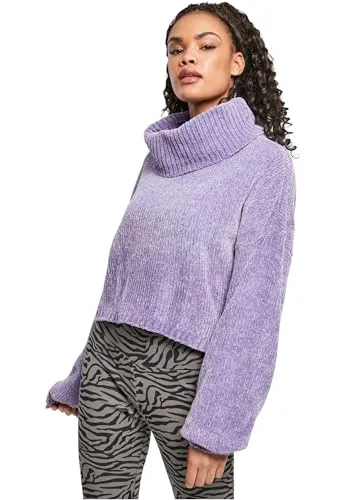Urban Classics Damen Sweatshirt Ladies Short Chenille Turtleneck Sweater - Sweatshirt für Damen mit weichem Chenille-Strick und stylishen Ballon-Ärmeln, ideal für trendbewusste Looks.
