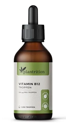 plantrition Vitamin B12 Tropfen - 1250 Tropfen je 100µg - Beide Aktivformen (Methyl- & Adenosylcobalamin) ohne Alkohol, vegan & hergestellt in DE 50ml - Verpackung kann variieren