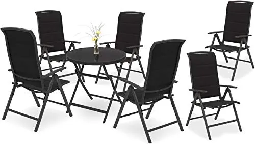 BRUBAKER Garten Sitzgruppe Milano - Klapptisch mit 6 Hochlehner Stühlen - Esstische: Wetterfeste Aluminium-Sitzgruppe mit bequemen Hochlehner Stühlen, ideal für entspannte Stunden im Freien und platzsparend klappbar.