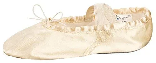 tanzmuster Ballettschuhe Damen - Nicky - Satin - ganze Ledersohle - Ballettschläppchen für Erwachsene - Champagner, Größe:41