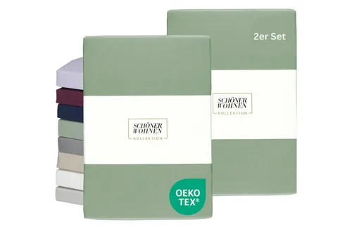 SCHÖNER WOHNEN Spannbettlaken 90x200cm 2er Pack Grün von SCHÖNER WOHNEN-Kollektion