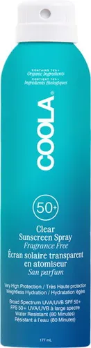 Coola Classic SPF 50 Body Spray Unscented 177 ml - Sonnenschutzmittel mit 70% zertifizierten Bio-Inhaltsstoffen, wasserfest für 80 Minuten, duftneutral und hypoallergen – ideal für aktive Tage in der Sonne!