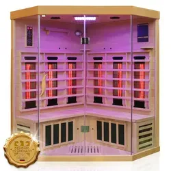 Dewello® Infrarotkabine BRANDON 140cm x 140cm für 2 Personen - Wärmekabinen für ultimative Entspannung mit 6 Vollspektrumstrahlern und modernem Multimedia-System für Musikgenuss während des Saunierens.