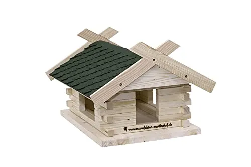 Manufaktur Martinshof Vogelhaus Bausatz, Schiefer grün - Futterstation für Wildvögel, witterungsbeständig und ideal für die Fütterung von Meisen und Spatzen, gefertigt in einer Werkstatt für Menschen mit Behinderung.