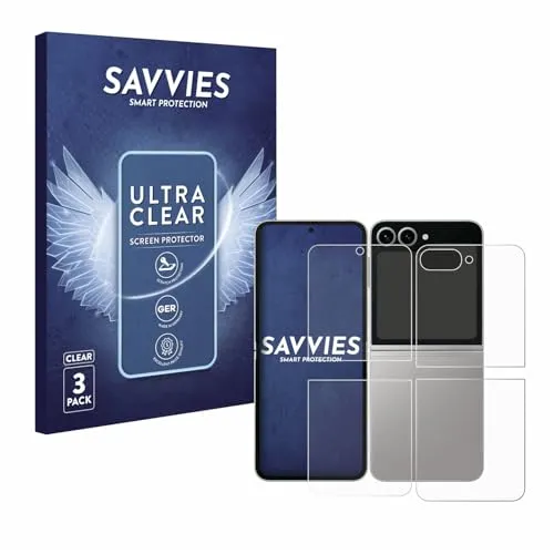 Savvies 6 Stück Schutzfolie für Samsung Galaxy Z Flip 6 (Display+Rückseite) Displayschutz-Folie Ultra-Transparent