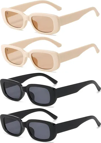 4er Set Damen Retro Sonnenbrillen Vintage Quadrat - Stylisches 4er Set Sonnenbrillen im angesagten 90er Jahre Quadrat-Design. Leichte Rahmen und komfortable Nasenpads sorgen für hohen Tragekomfort. Ideal für Freizeitaktivitäten und als modisches Accessoire in verschiedenen Farben.
