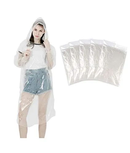 LEBEXY Einweg Regenponcho mit Kapuze Transparent 5 Stück